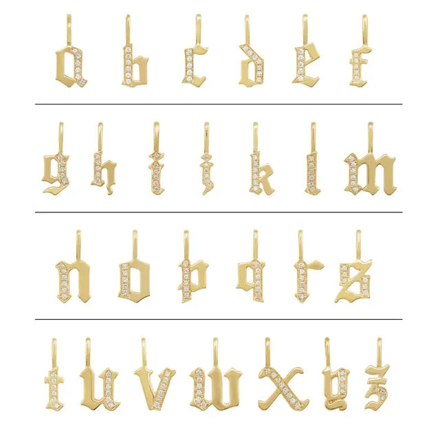 Solid Yellow Gold Diamond Gothic Initial A Charm/Pendant