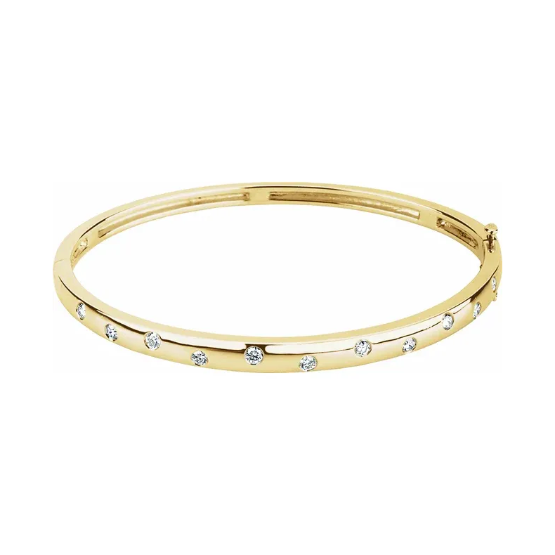 14K Gold Diamond Bangle 6 3/4" Bracelet