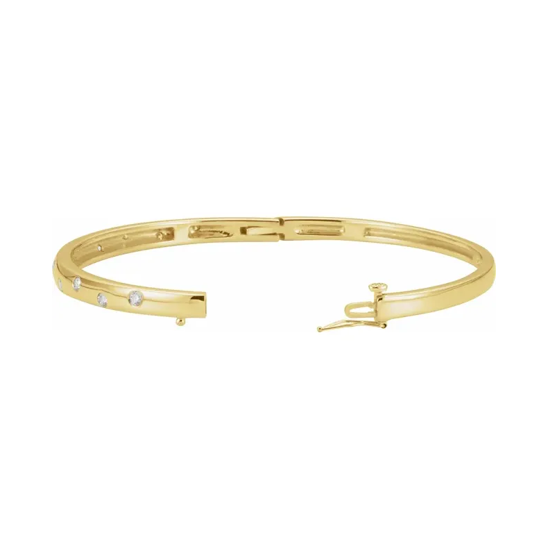 14K Gold Diamond Bangle 6 3/4" Bracelet