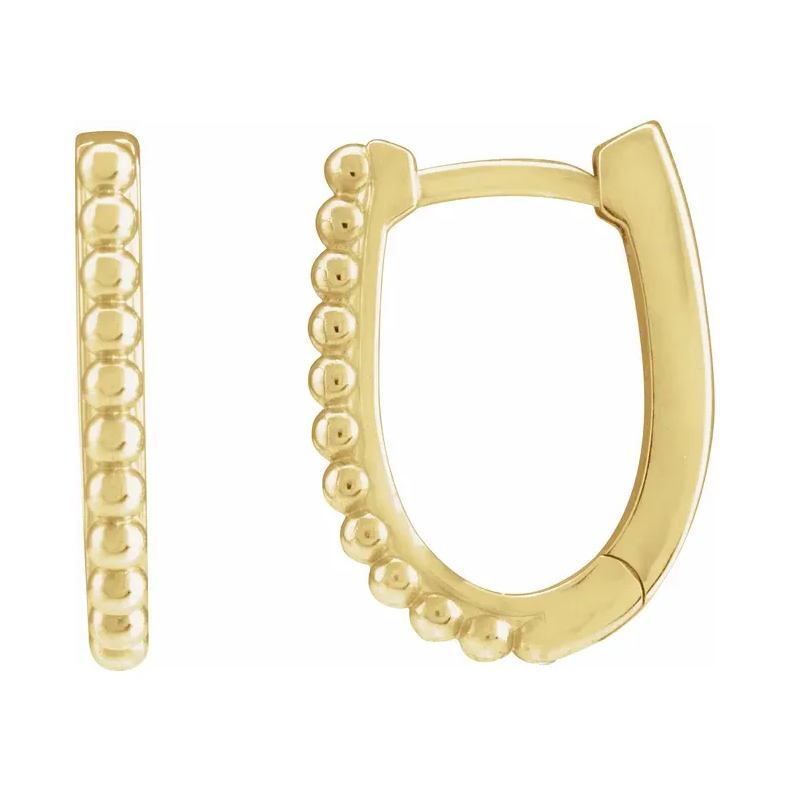 14K Gold Beaded 15 mm Hoop Earrings