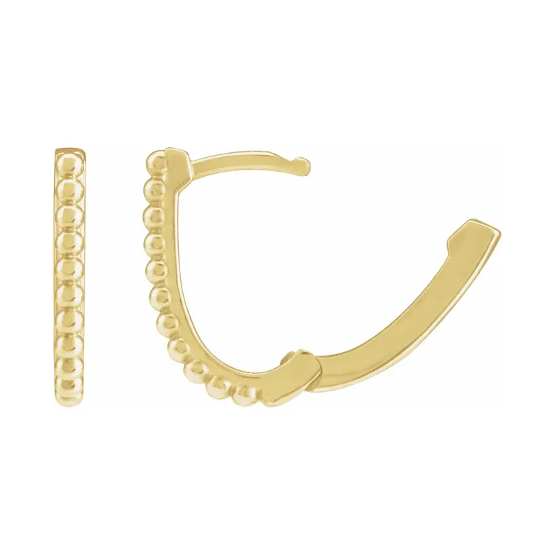 14K Gold Beaded 15 mm Hoop Earrings