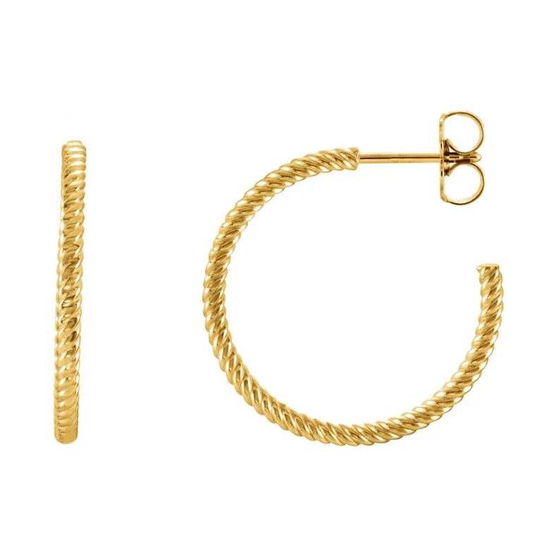 14K Yellow Rope Hoop Earrings