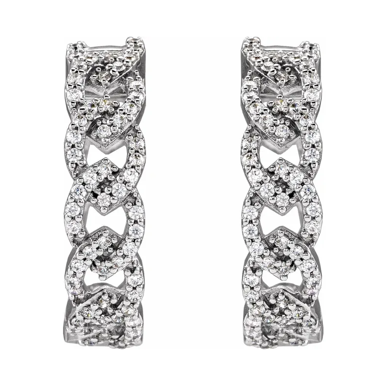 14K White Diamond Hoop Earrings