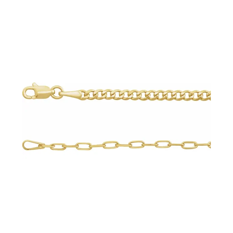 14K Yellow Curb & Paperclip-Style Chain Necklace