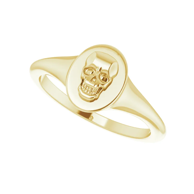 14K Yellow Skull Signet Ring