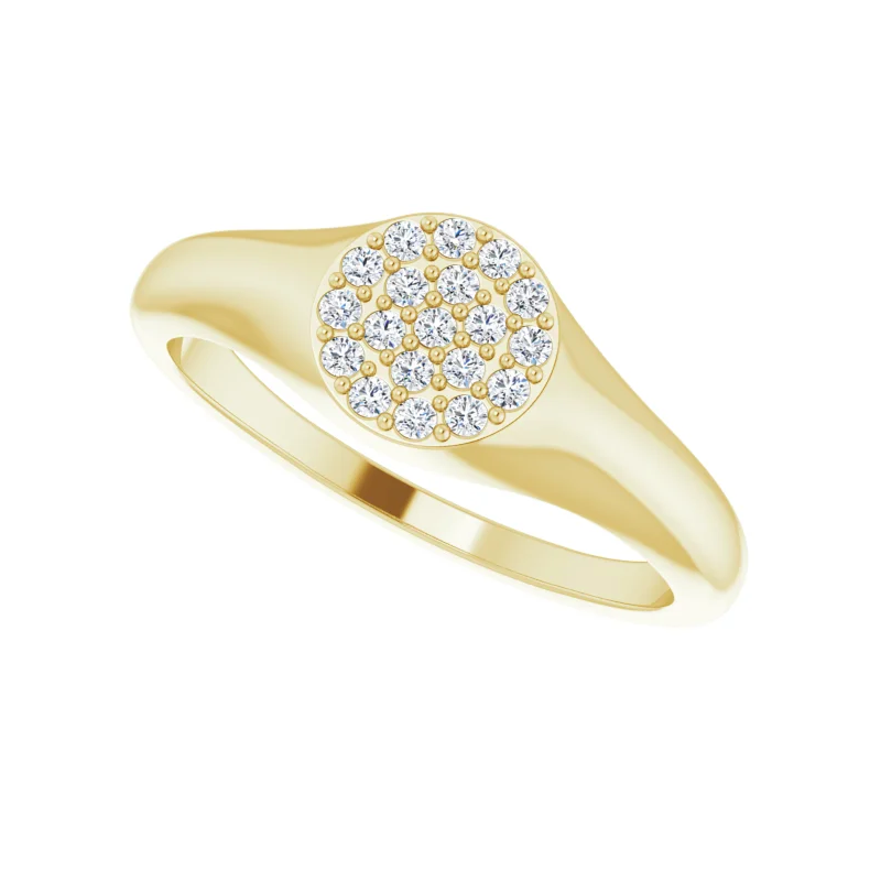 14K Yellow Diamond Pave Signet Ring