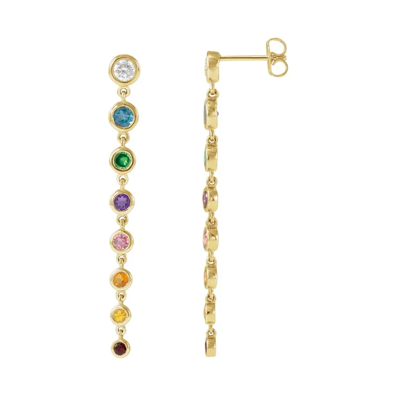 Multi-Gemstone & Diamond Drop Down Earrings