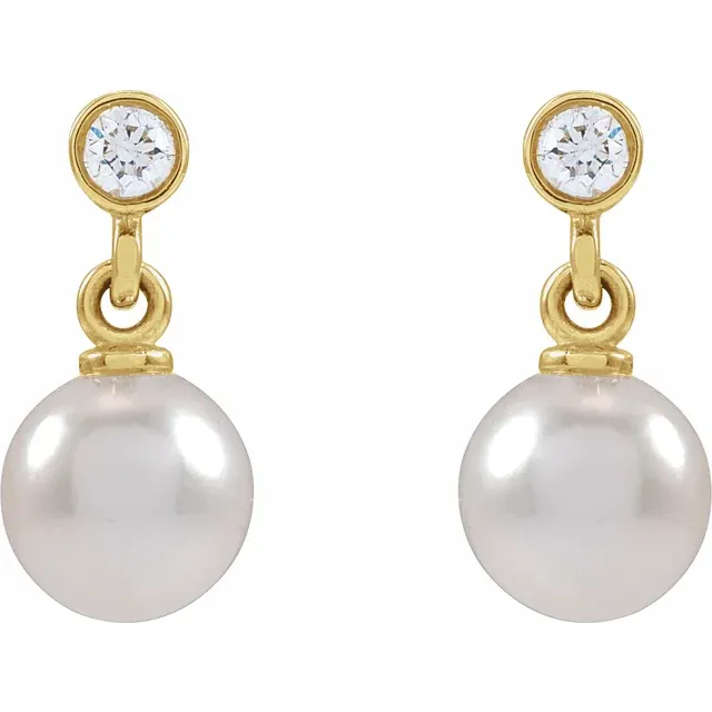 Diamond & Cultured White Akoya Pearl Earrings