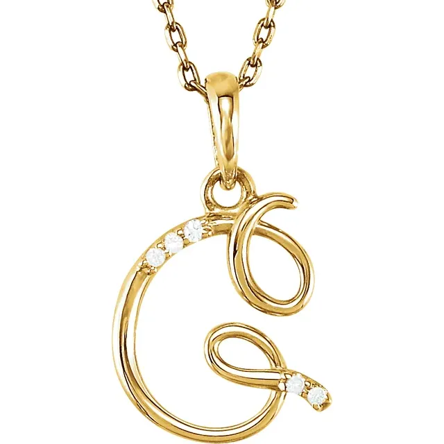 14K Yellow .03 CTW Natural Diamond Initial Necklace