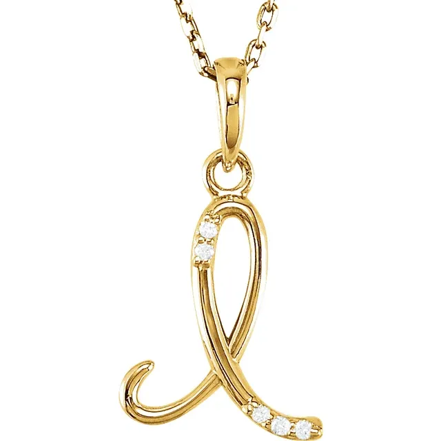 14K Yellow .03 CTW Natural Diamond Initial Necklace