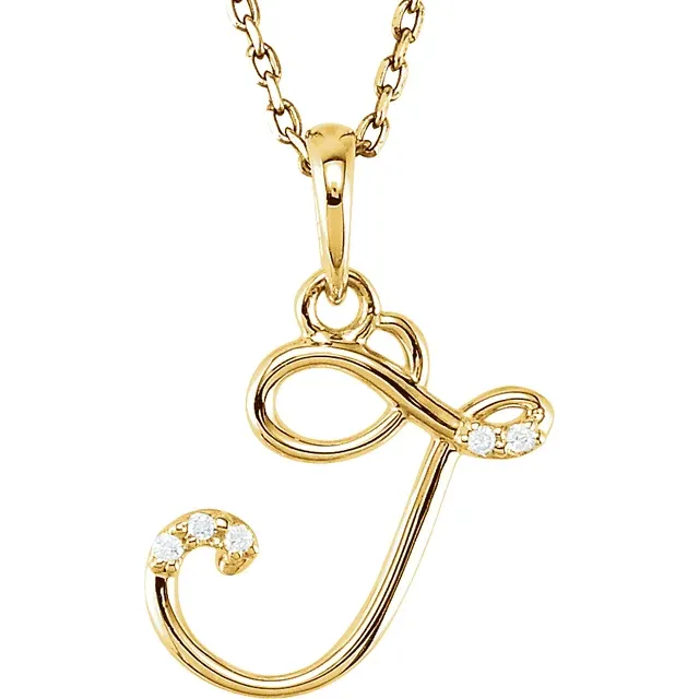 14K Yellow .03 CTW Natural Diamond Initial Necklace