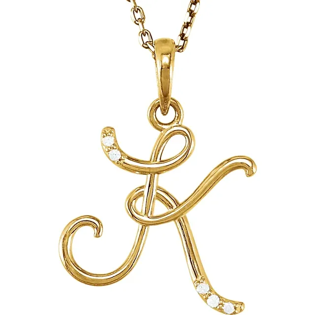 14K Yellow .03 CTW Natural Diamond Initial Necklace