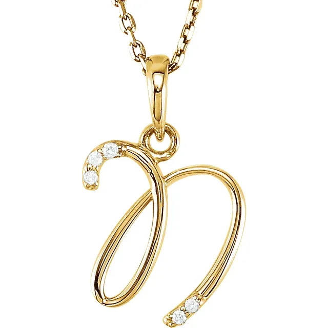 14K Yellow .03 CTW Natural Diamond Initial Necklace