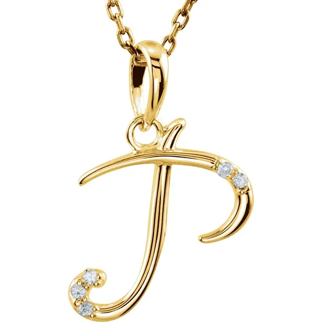 14K Yellow .03 CTW Natural Diamond Initial Necklace