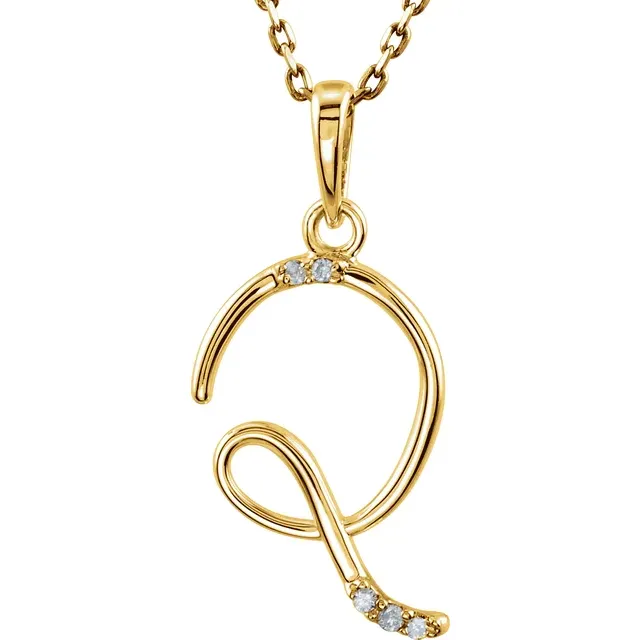 14K Yellow .03 CTW Natural Diamond Initial Necklace