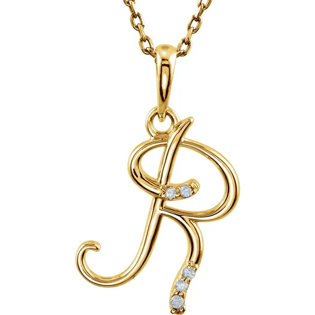 14K Yellow .03 CTW Natural Diamond Initial Necklace
