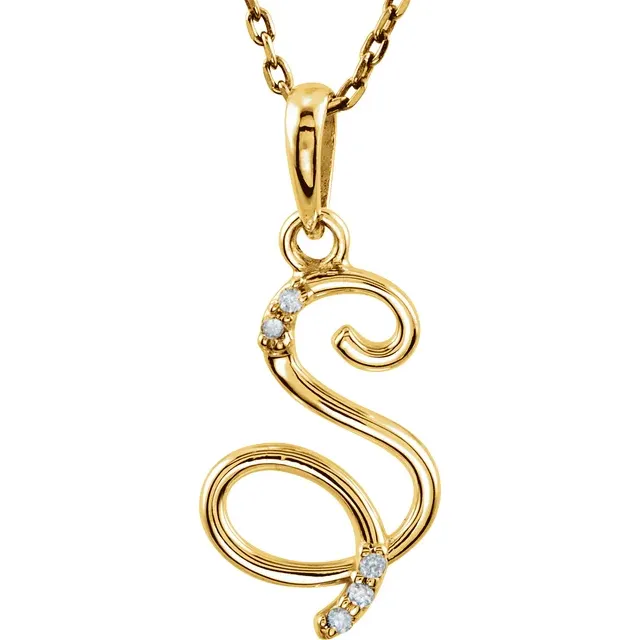 14K Yellow .03 CTW Natural Diamond Initial Necklace