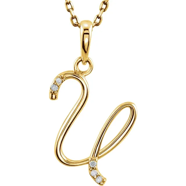 14K Yellow .03 CTW Natural Diamond Initial Necklace