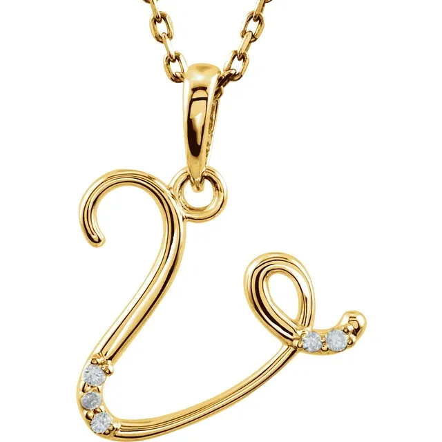 14K Yellow .03 CTW Natural Diamond Initial Necklace