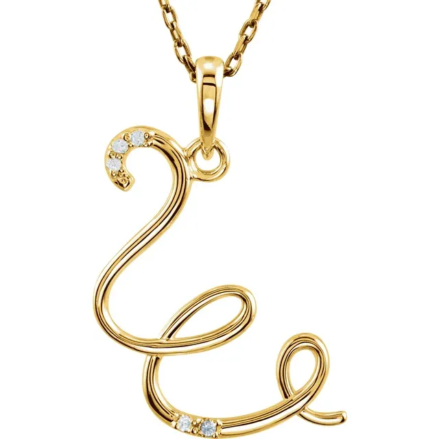 14K Yellow .03 CTW Natural Diamond Initial Necklace