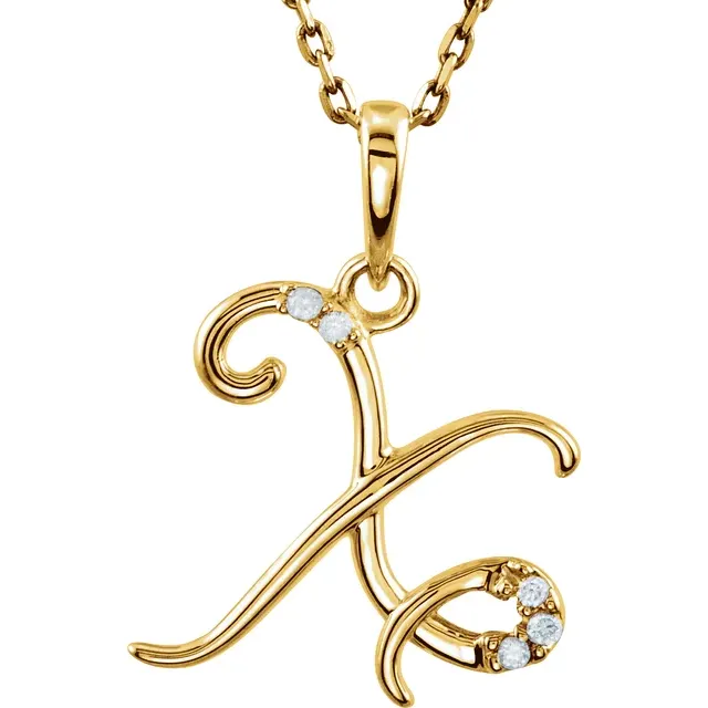 14K Yellow .03 CTW Natural Diamond Initial Necklace