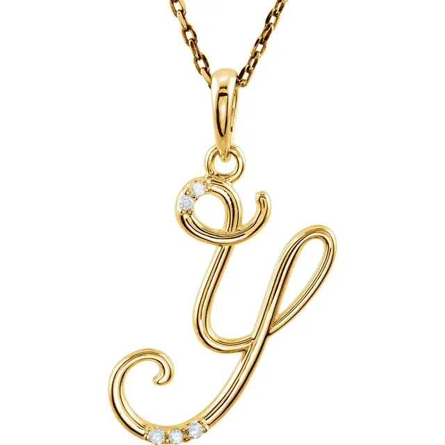 14K Yellow .03 CTW Natural Diamond Initial Necklace