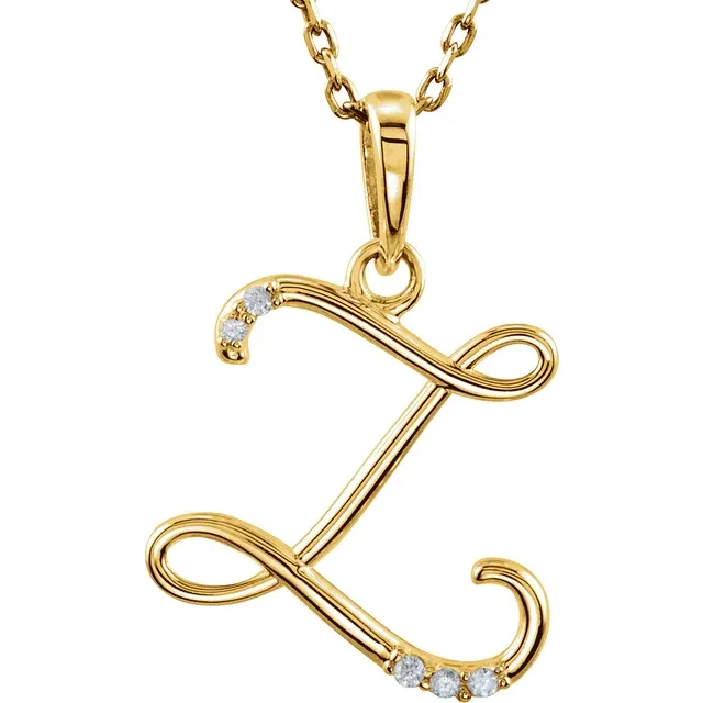 14K Yellow .03 CTW Natural Diamond Initial Necklace