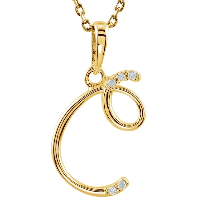 14K Yellow .03 CTW Natural Diamond Initial Necklace