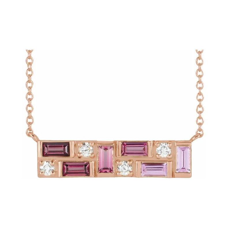 Pink Multi-Gemstone & Natural Diamond Bar Necklace