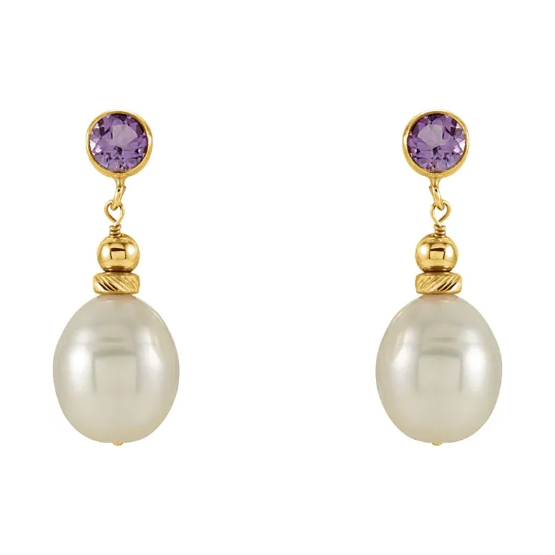 Pearl & Genuine Amethyst Earrings