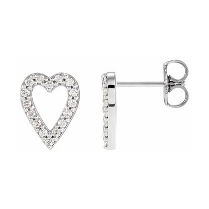 14K Solid Gold Diamond Heart Earrings