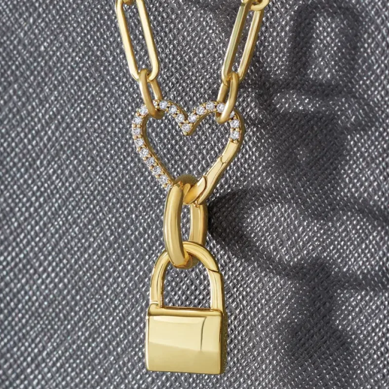 14K Solid Gold Diamond Heart Charm Bail