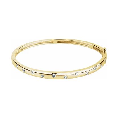 14K Gold Diamond Bangle 6 3/4&quot; Bracelet