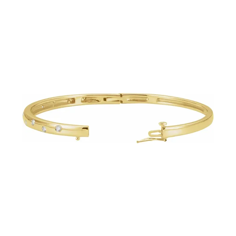 14K Gold Diamond Bangle 6 3/4&quot; Bracelet