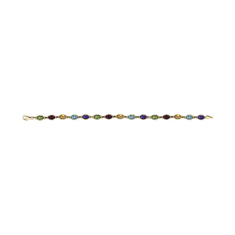 14K Yellow gold Natural Multi-Gemstone Line Bracelet