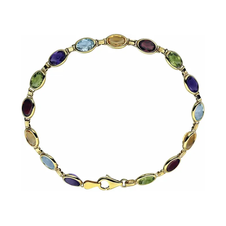 14K Yellow gold Natural Multi-Gemstone Line Bracelet