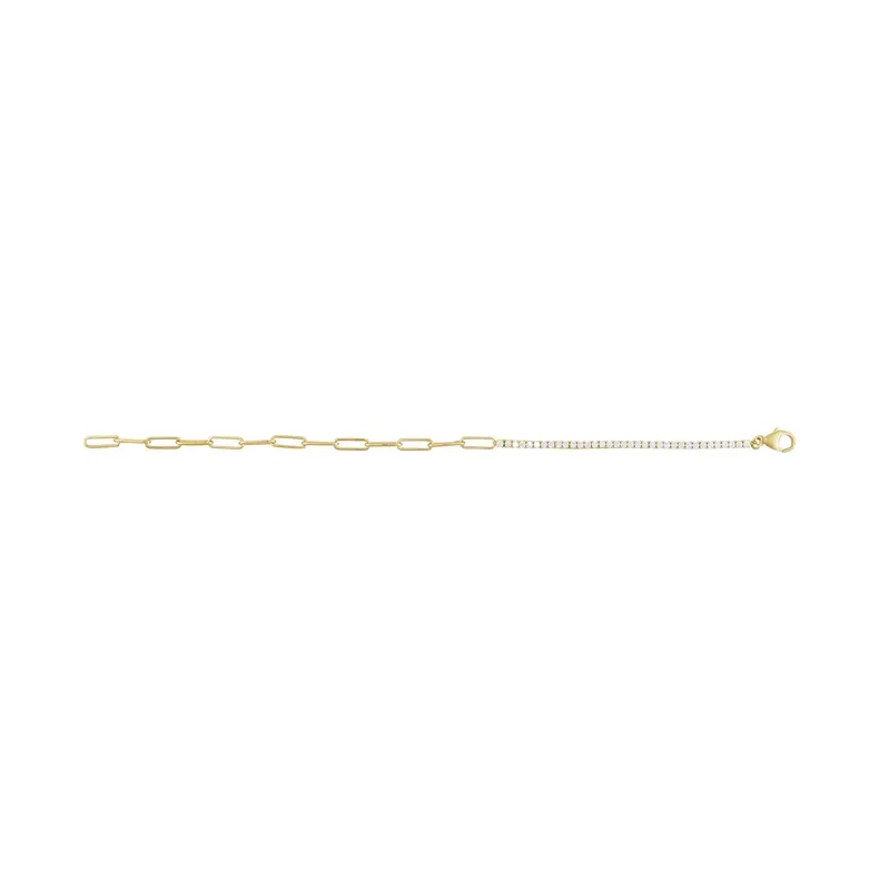 14K Yellow Gold Alternative Paperclip Diamond Line Bracelet