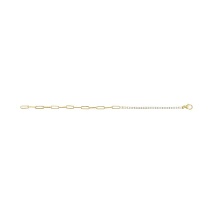 14K Yellow Gold Alternative Paperclip Diamond Line Bracelet