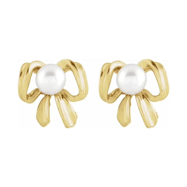 14K Gold White Freshwater Pearl Earrings