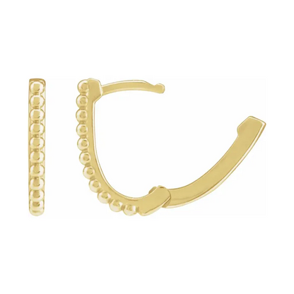 14K Gold Beaded 15 mm Hoop Earrings