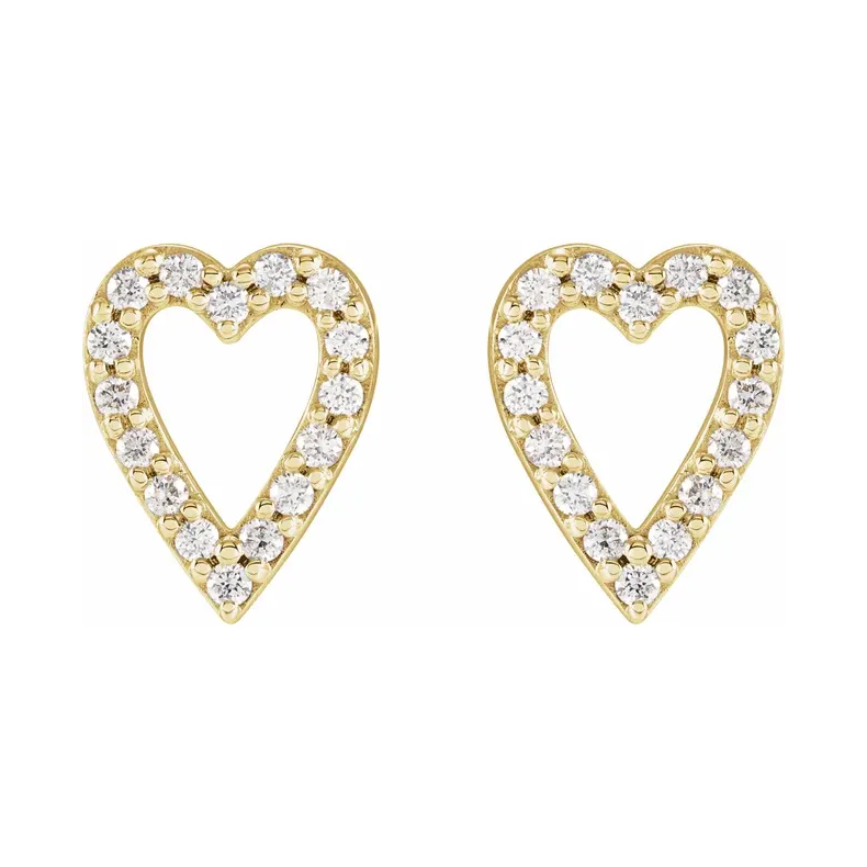 14K Solid Gold Diamond Heart Earrings