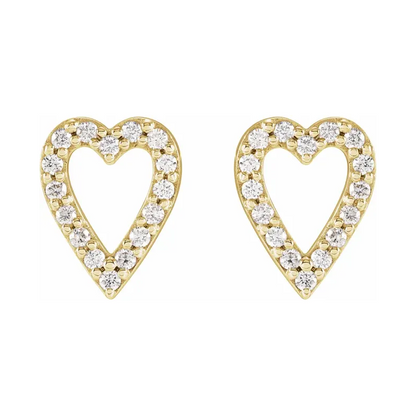 14K Solid Gold Diamond Heart Earrings