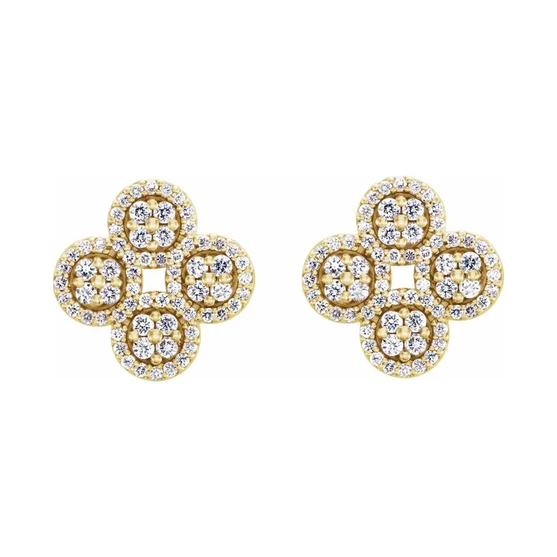 14K Yellow Diamond Clover Earrings