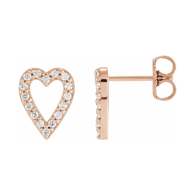 14K Solid Gold Diamond Heart Earrings