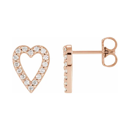 14K Solid Gold Diamond Heart Earrings