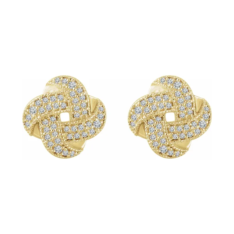 14K Solid Gold Natural Diamond Knot Earrings