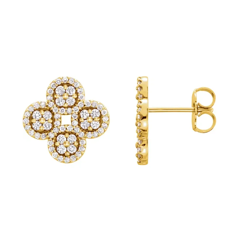 14K Yellow Diamond Clover Earrings