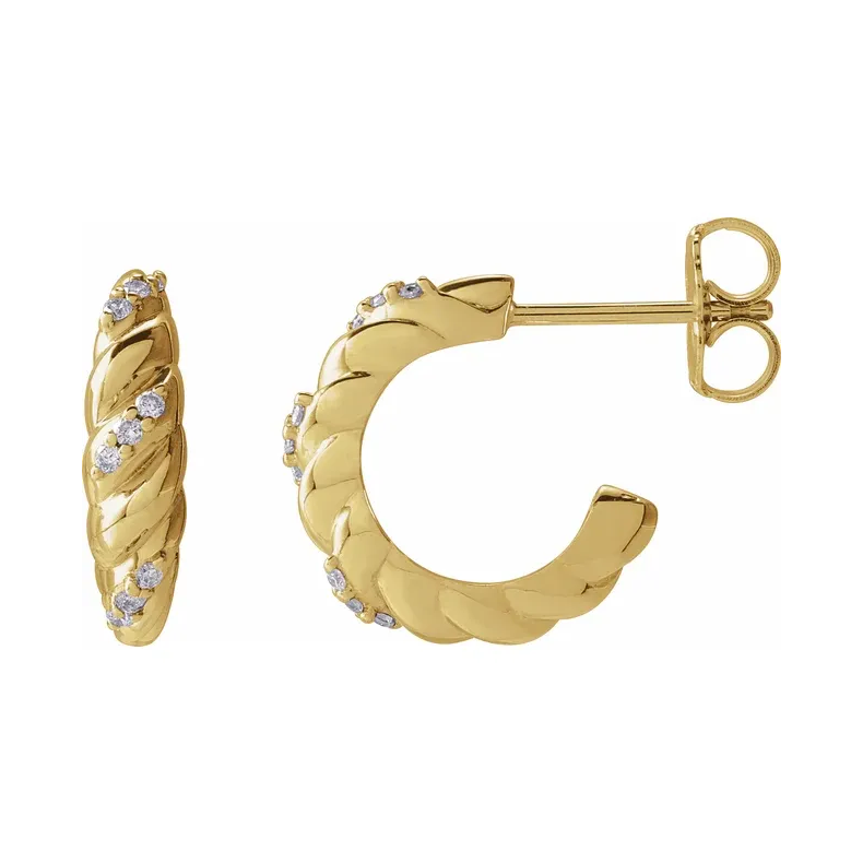 14K Yellow Diamond 14 mm Hoop Earrings