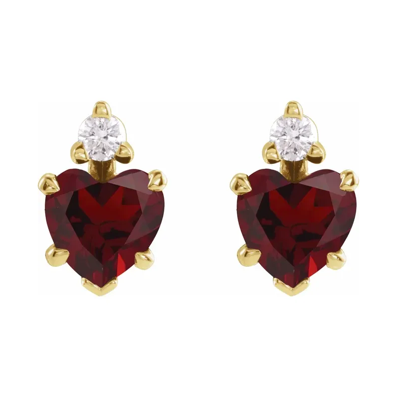 14K yellow gold Natural Mozambique Garnet with diamond stud earrings