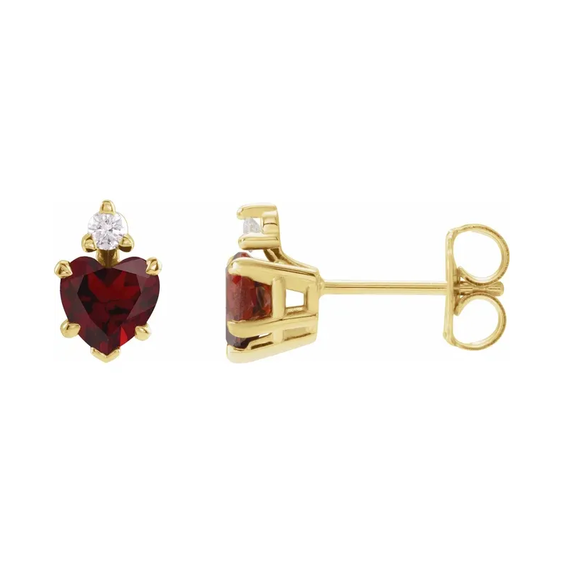 14K yellow gold Natural Mozambique Garnet with diamond stud earrings